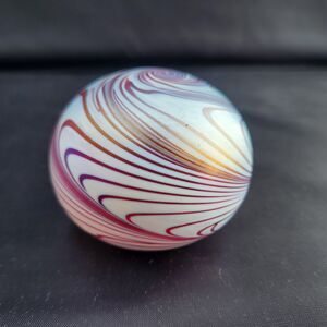 Spiral Swirl Art Glass Paperweight Cranberry Lustre White Trout Studios Pink VTG